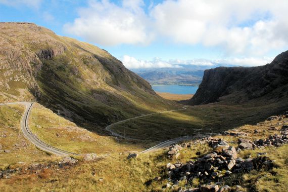 The road from Kishorn to Applecross climbs up the famous Bealach na Ba, the Pass of the Cattle.