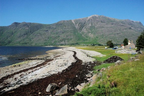 This photo shows a view of the mountain called Liathach as seen from the foreshore at Annat near Torridon.